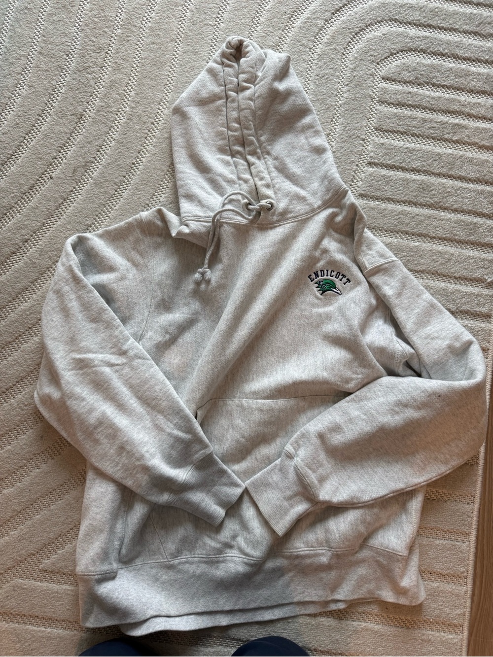 Champion Light Gray Hooded Sweatshirt with Green Logo